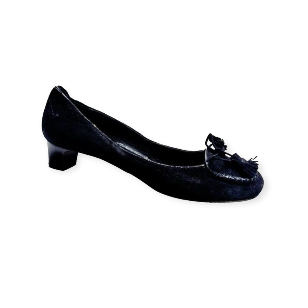 Chloe Black suede pump with bow and tassel, square toe, size 37.5‎ EU